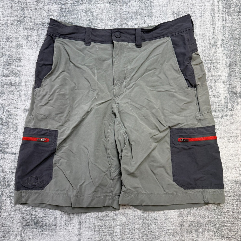 LL Bean Shorts Mens 31 Gray Nylon Stretch Cargo Hiking Climbing Travel 9" Inseam